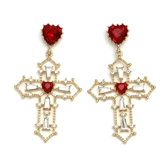 Jeweled Cross Dangle Earrings - Picture 3 of 6